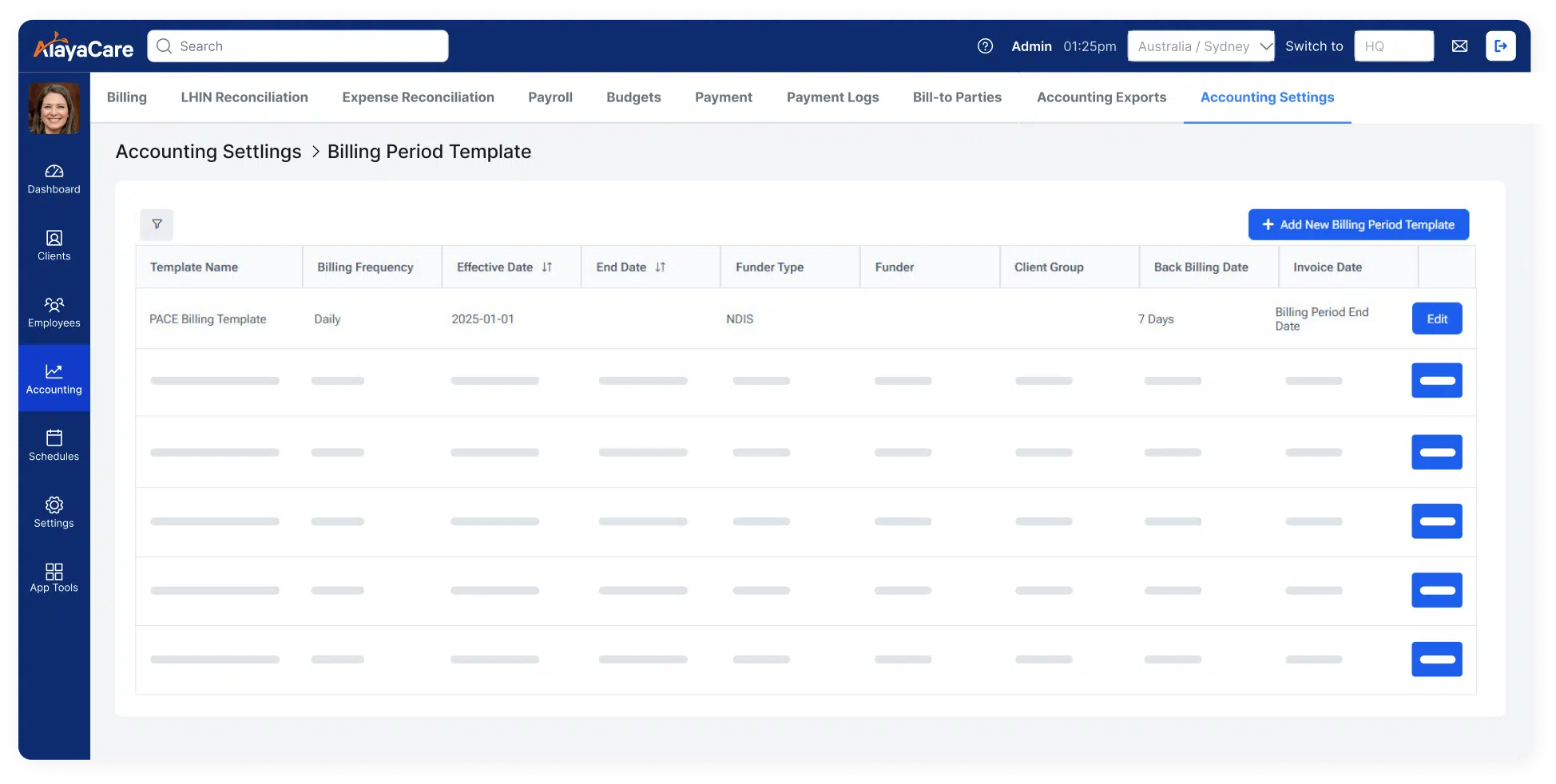 Billing Period Template