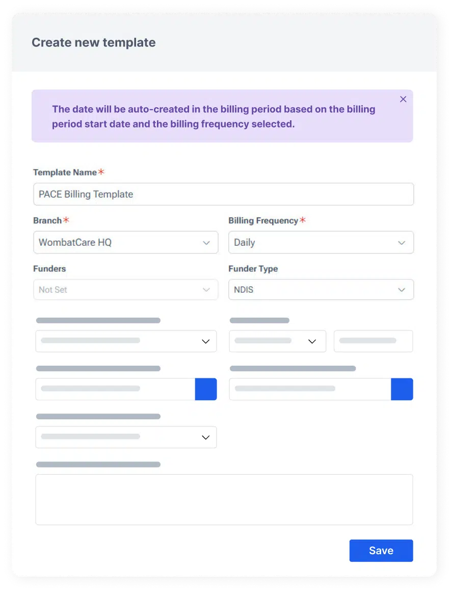 Create new billing template