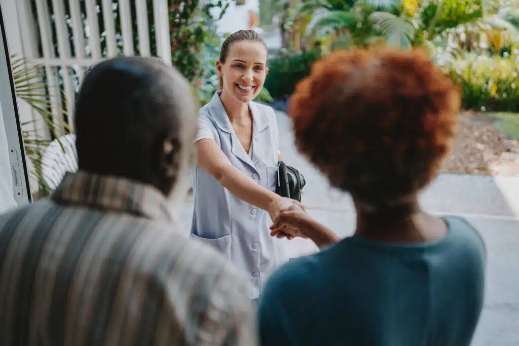 Healthcare professional arriving at the patient's home