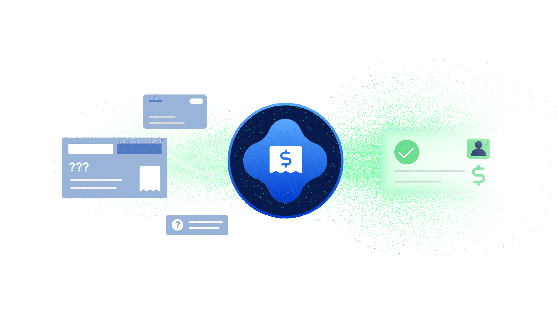 Animated diagram showing AlayaCare's billing agent resolving unclear billing data into a verified, approved claim